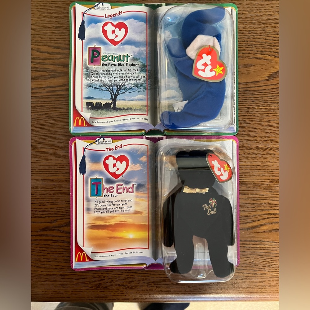 Set of Two McDonald's Ty Teenie Beanies Peanut and The End